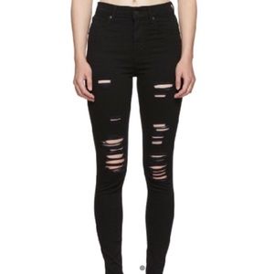 High Waisted Black Ripped Levi’s Jeans